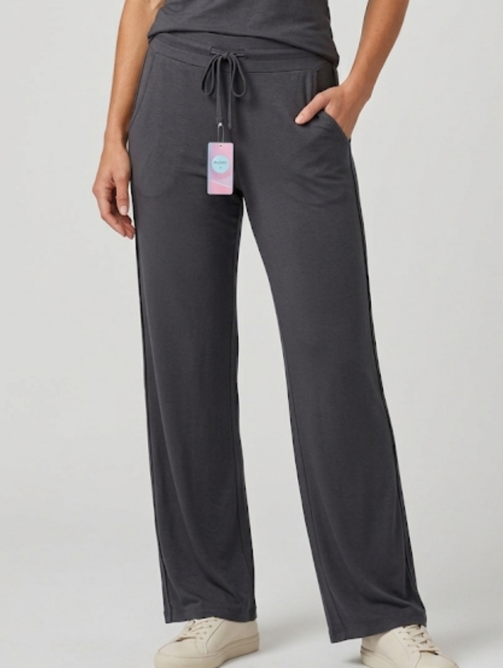 Adaniki Leggings Size L Pockets Flare Legs 100% Modal Pull String NEW